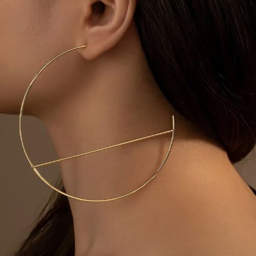 NEW Gold Oversize Geometric Hoop Earrings - Picture 1 of 3